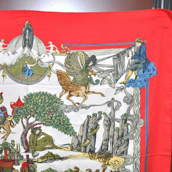 Authentic HERMES Carre 90 Scarf "Au FIL de la SOIE" Silk Red - Picture 4 of 12